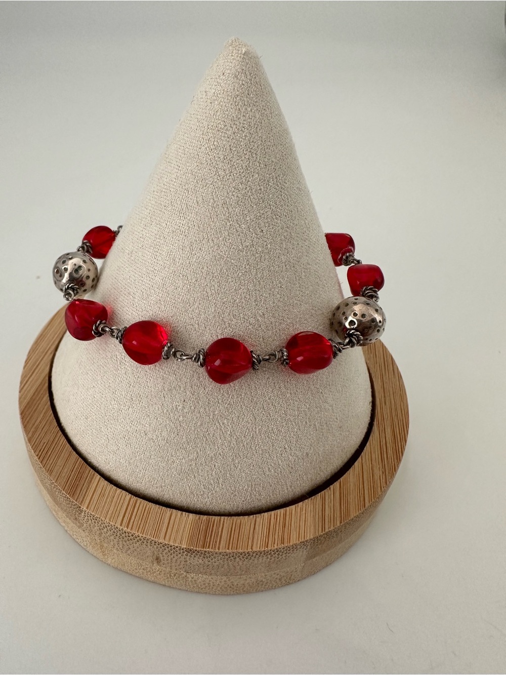 Red Bead and Silver Toggle Bracelet - Women Jewelry